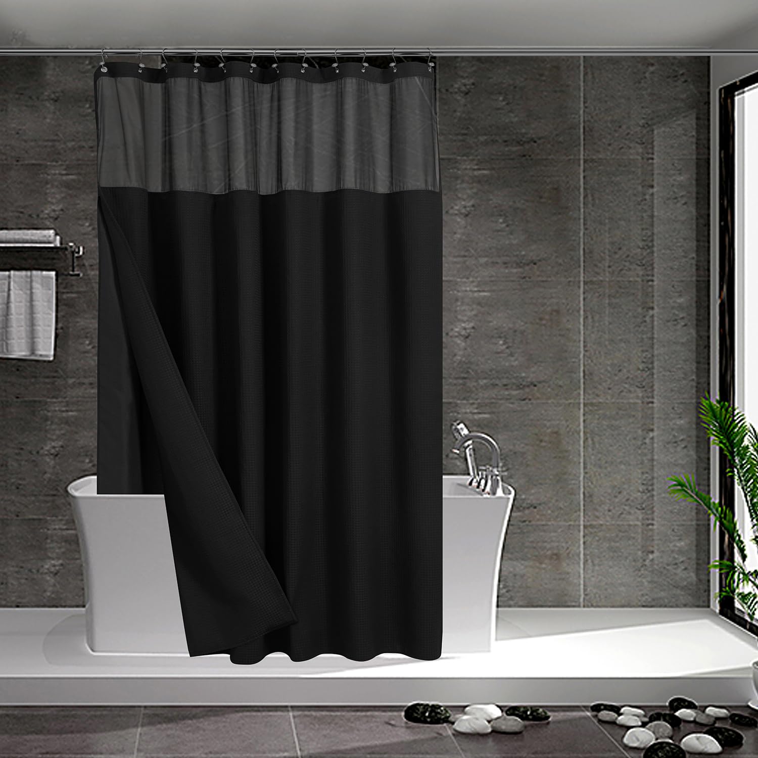 N&Y HOME waffle-weave shower curtain with liner offers hotel-style durability and stylish texture.