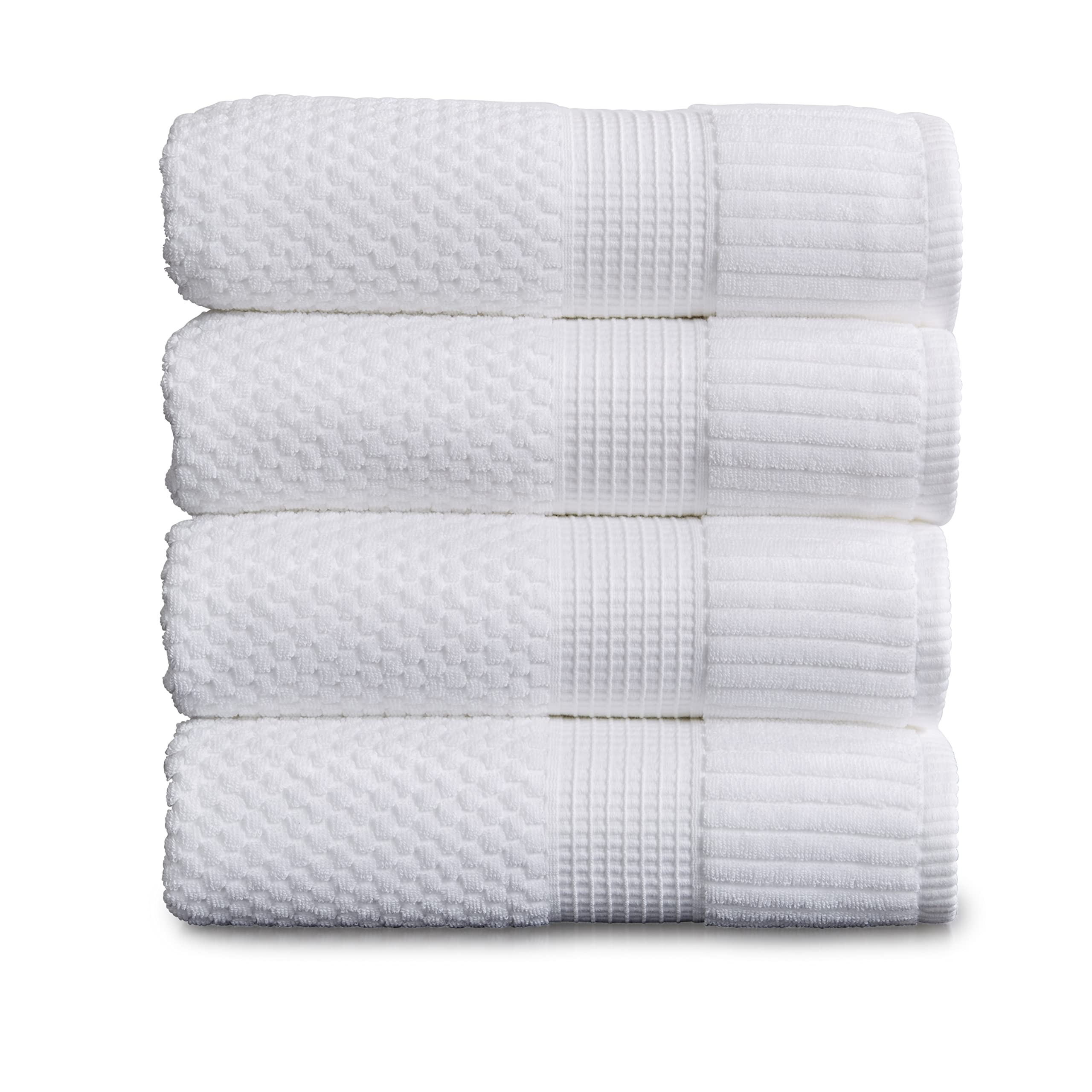 NY Loft four-piece white bath towel set with soft plush texture.