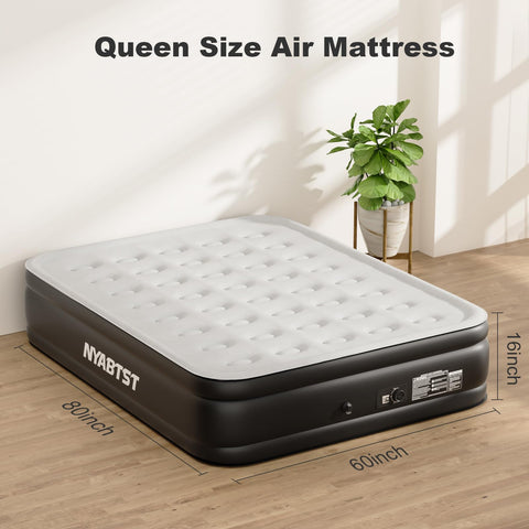 Nyabtst air mattress queen 16-inch height provides sturdy support at home or campsite.