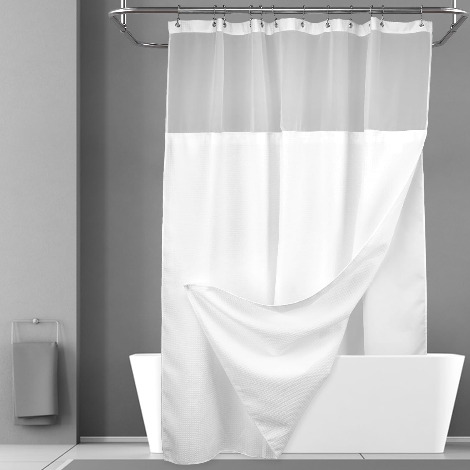 Nyhome long waffle weave shower curtain 75-inch white for a spa-like bathroom