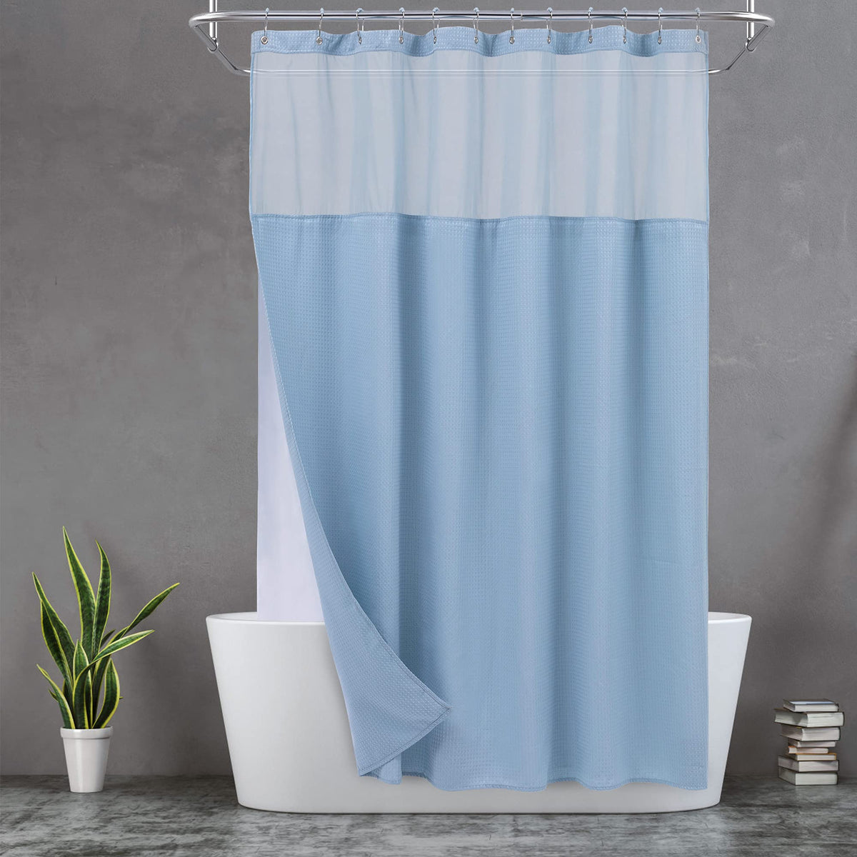 N&Y HOME waffle weave curtain front view showing spa hotel style and full bathroom coverage.