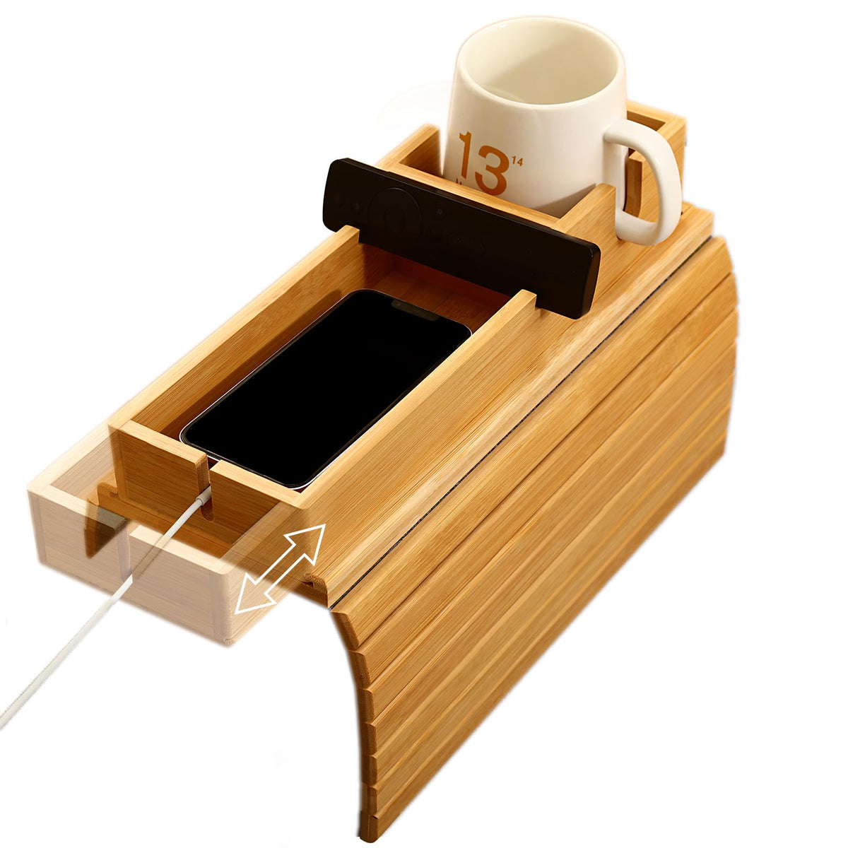 NYNSVVF bamboo-couch-arm-tray keeps drinks steady on the sofa.