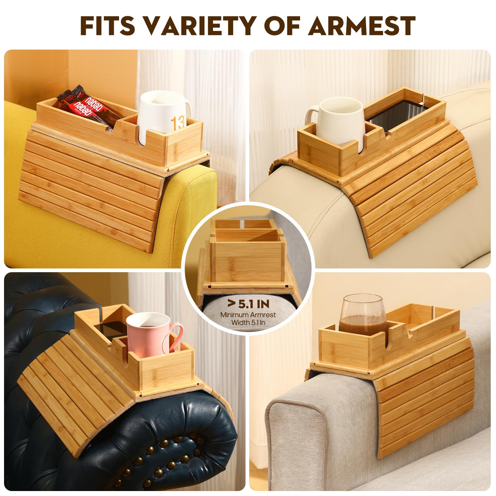 NYNSVVF non-slip-base stabilizes the tray on various sofa surfaces.