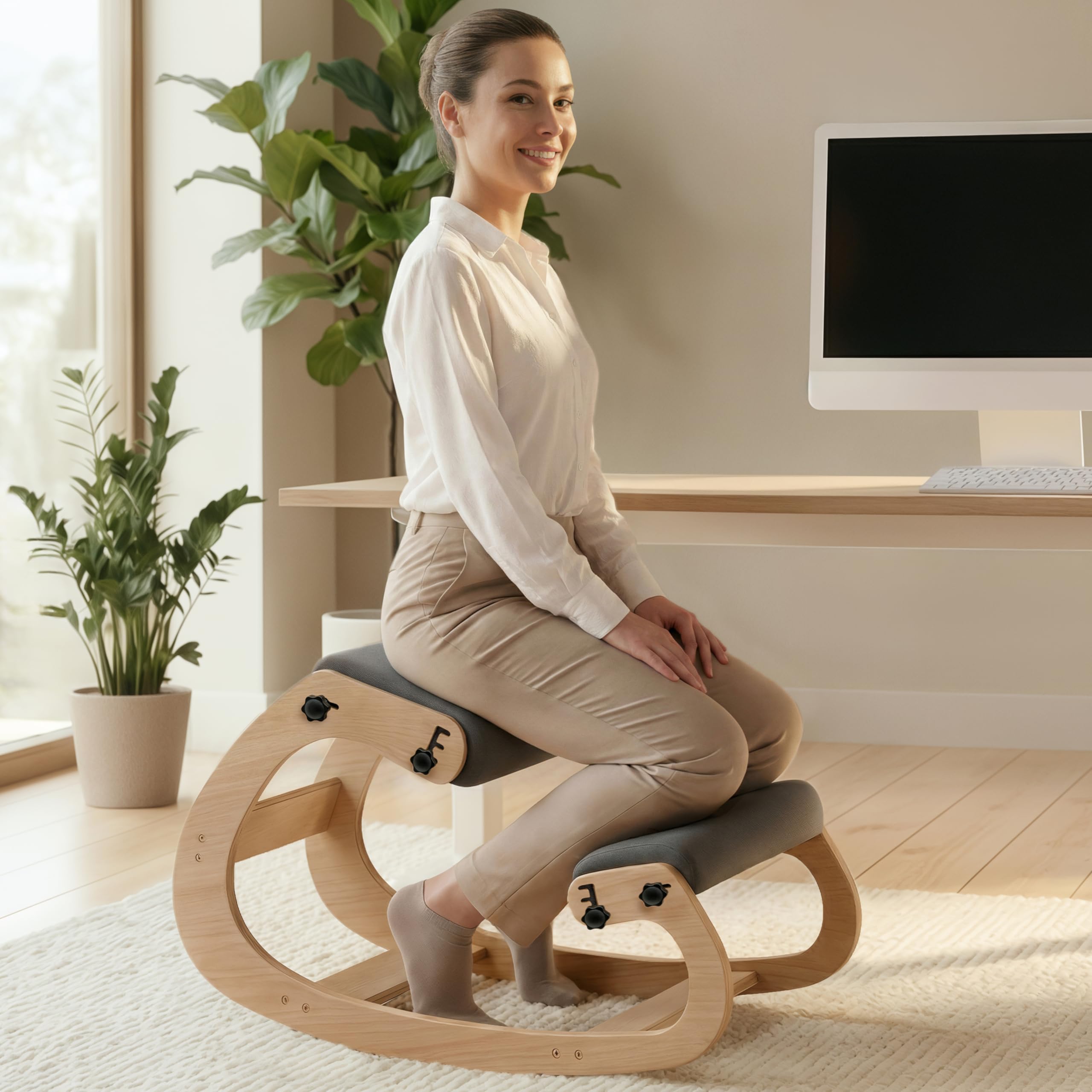 NYPOT ergonomic kneeling chair adjustable seat enhances desk comfort for work sessions.
