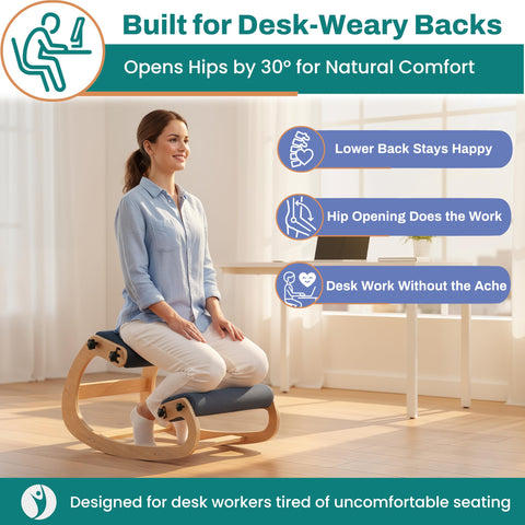 NYPOT kneeling chair rocking-motion enables smooth position changes during tasks.