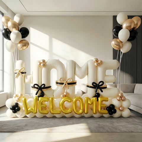 Nyvrexo 40-inch beige HOME balloon banner, a chic focal backdrop