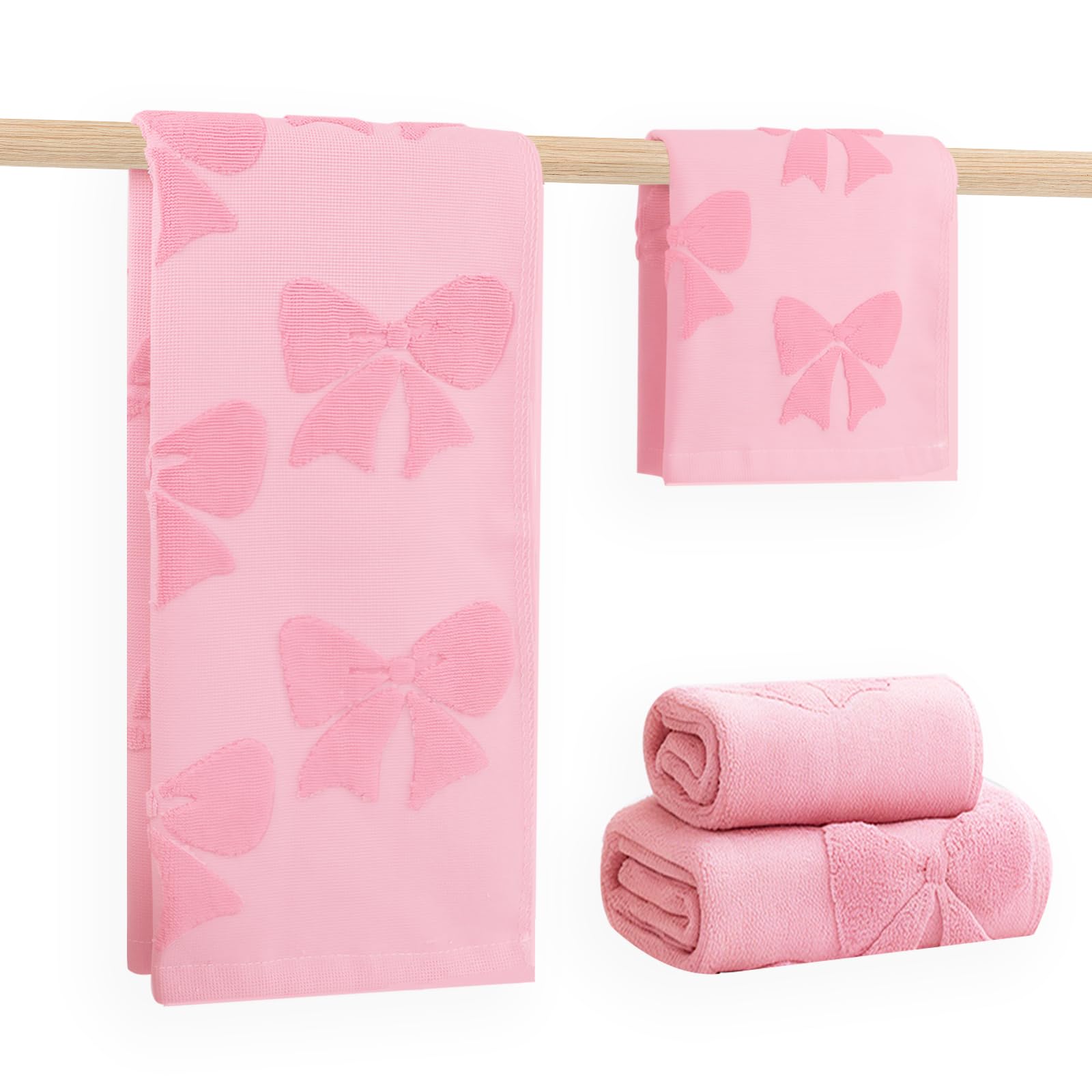NZNDB pink bow hand towel 14x30 shows softness and strong absorbency for daily drying.