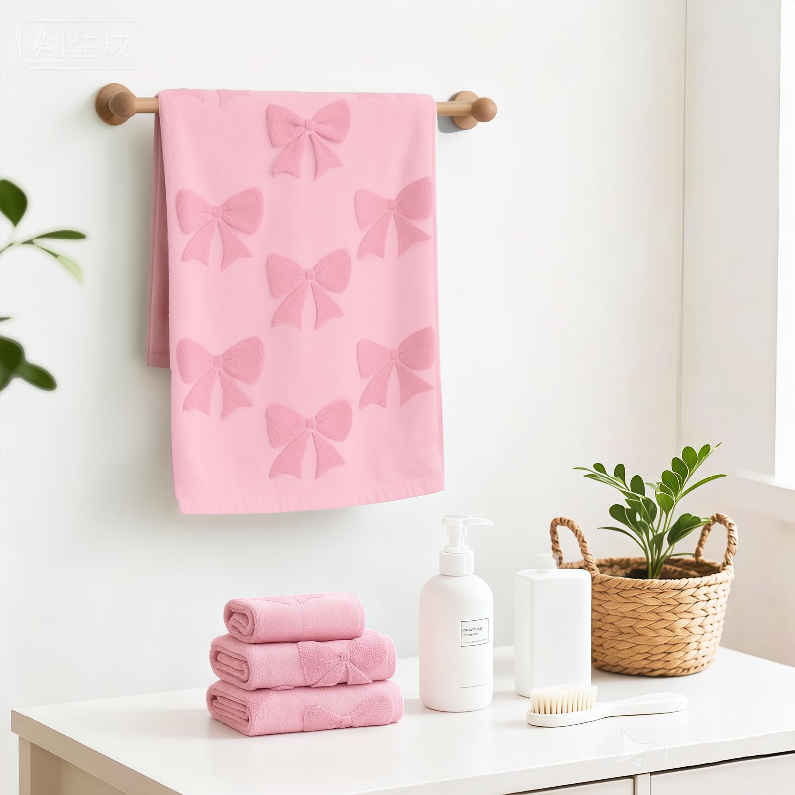 NZNDB pink bow towel set ideal for dorms, travel, and spa days.