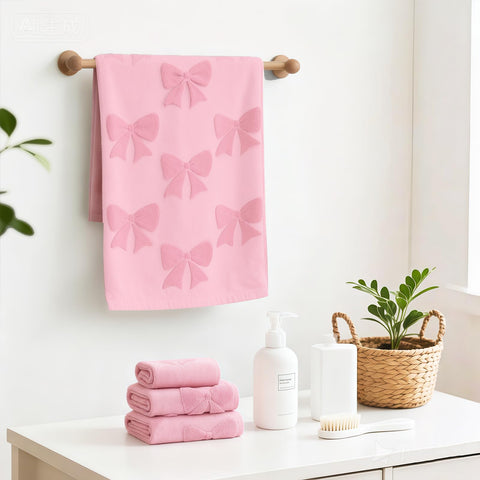 NZNDB pink bow towel set ideal for dorms, travel, and spa days.