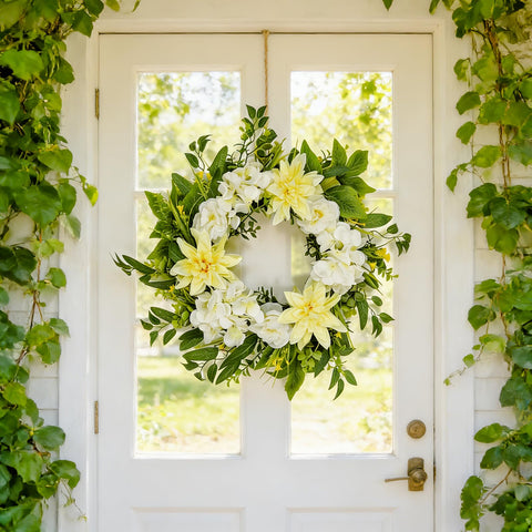 Nztze easy-care wreath provides year-round decor with minimal upkeep.