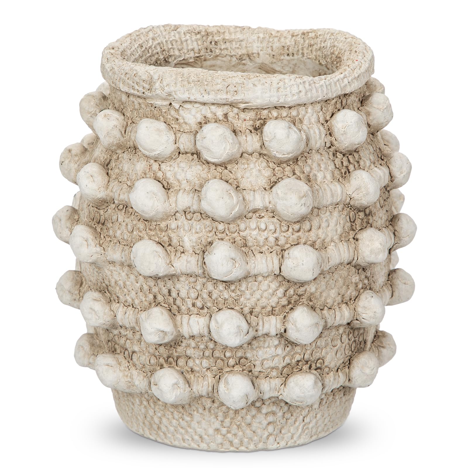 Oairse rustic farmhouse vase with knotted texture suitable for dried flowers.
