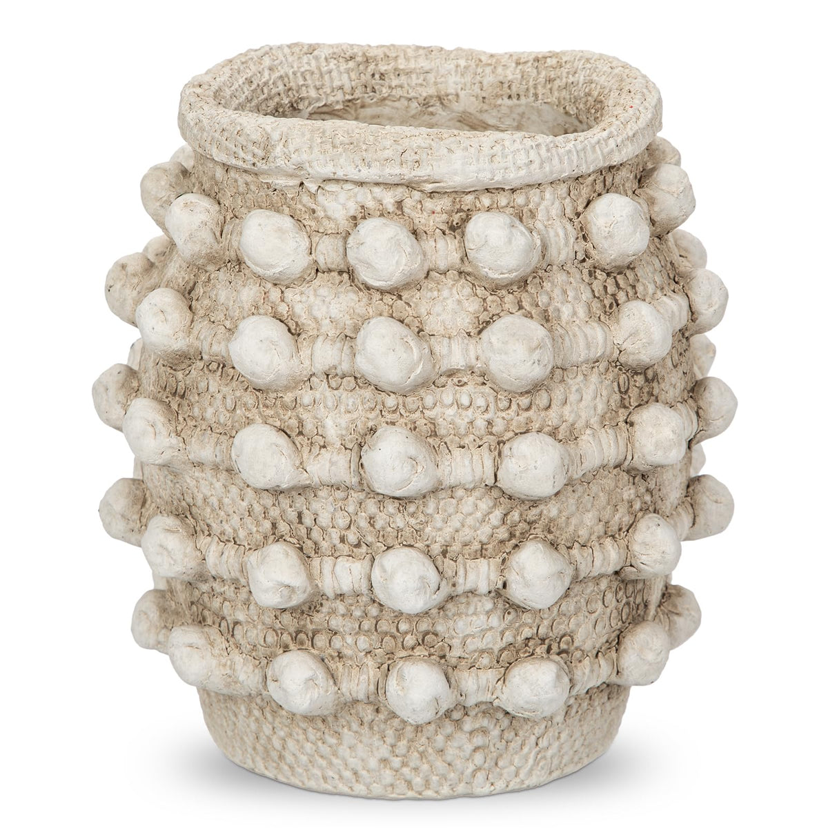 Oairse rustic farmhouse vase with knotted texture suitable for dried flowers.