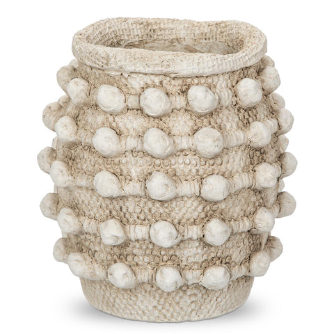 Oairse rustic farmhouse vase with knotted texture suitable for dried flowers.