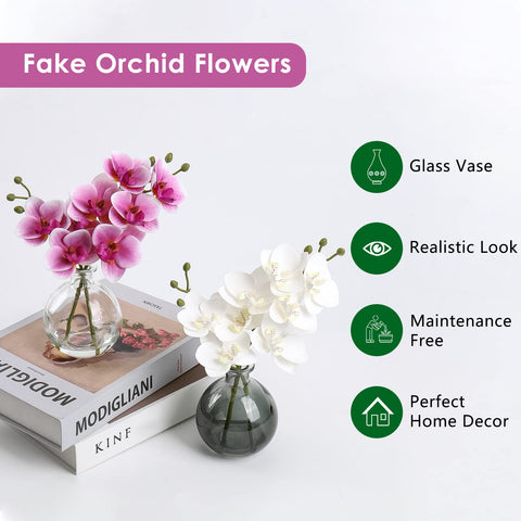 Oairse two-pack orchid centerpieces with glass vases enhance ambience.