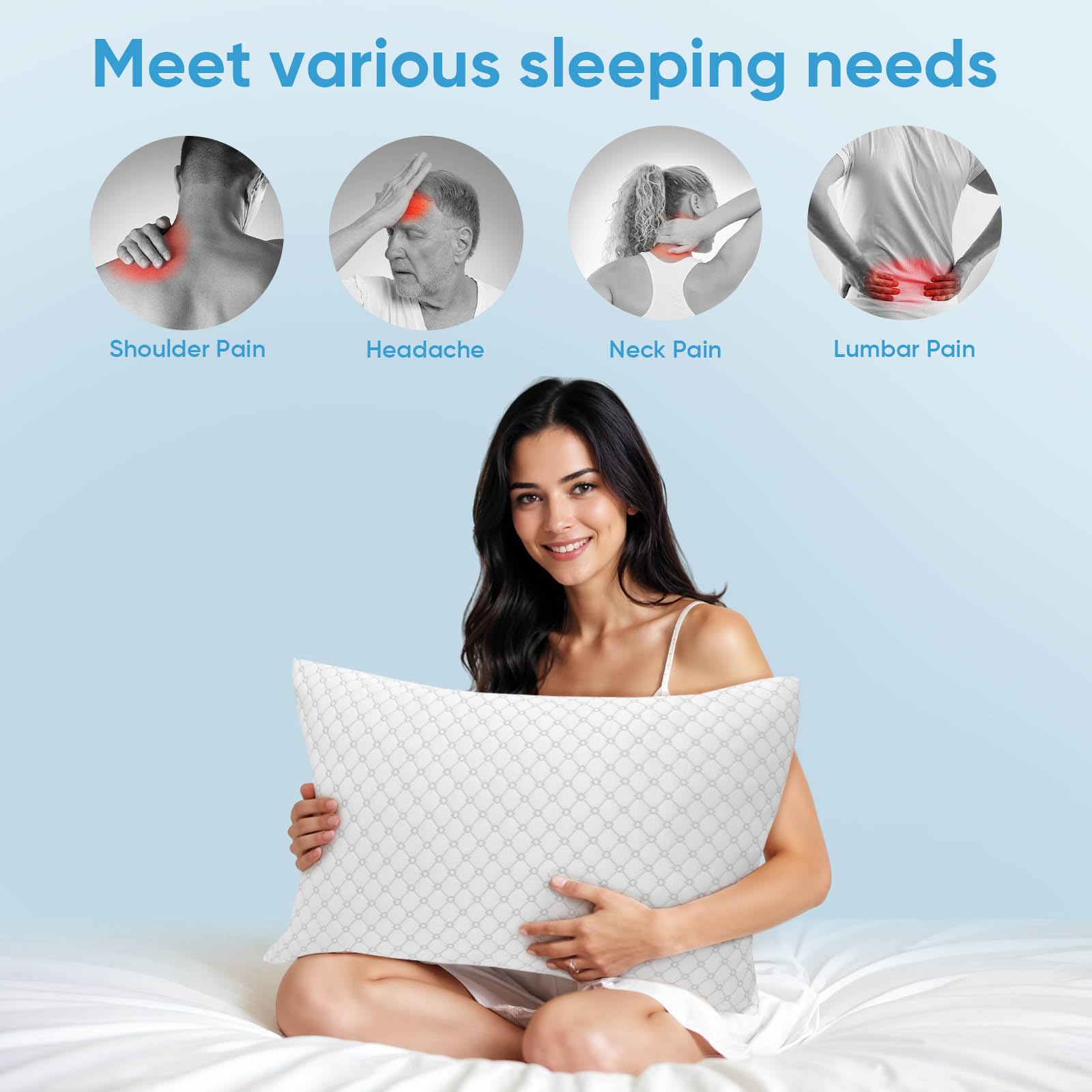 OAISZ queen size 2 pack pillow set on a bed for versatile use