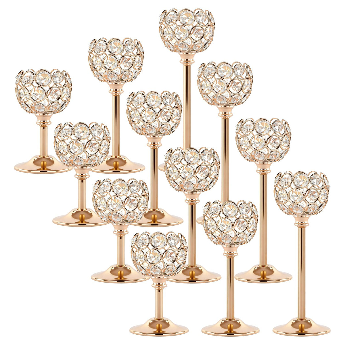 Oakernel Gold Crystal Tealight Holders, 3-tier set, creates dramatic dining centerpieces