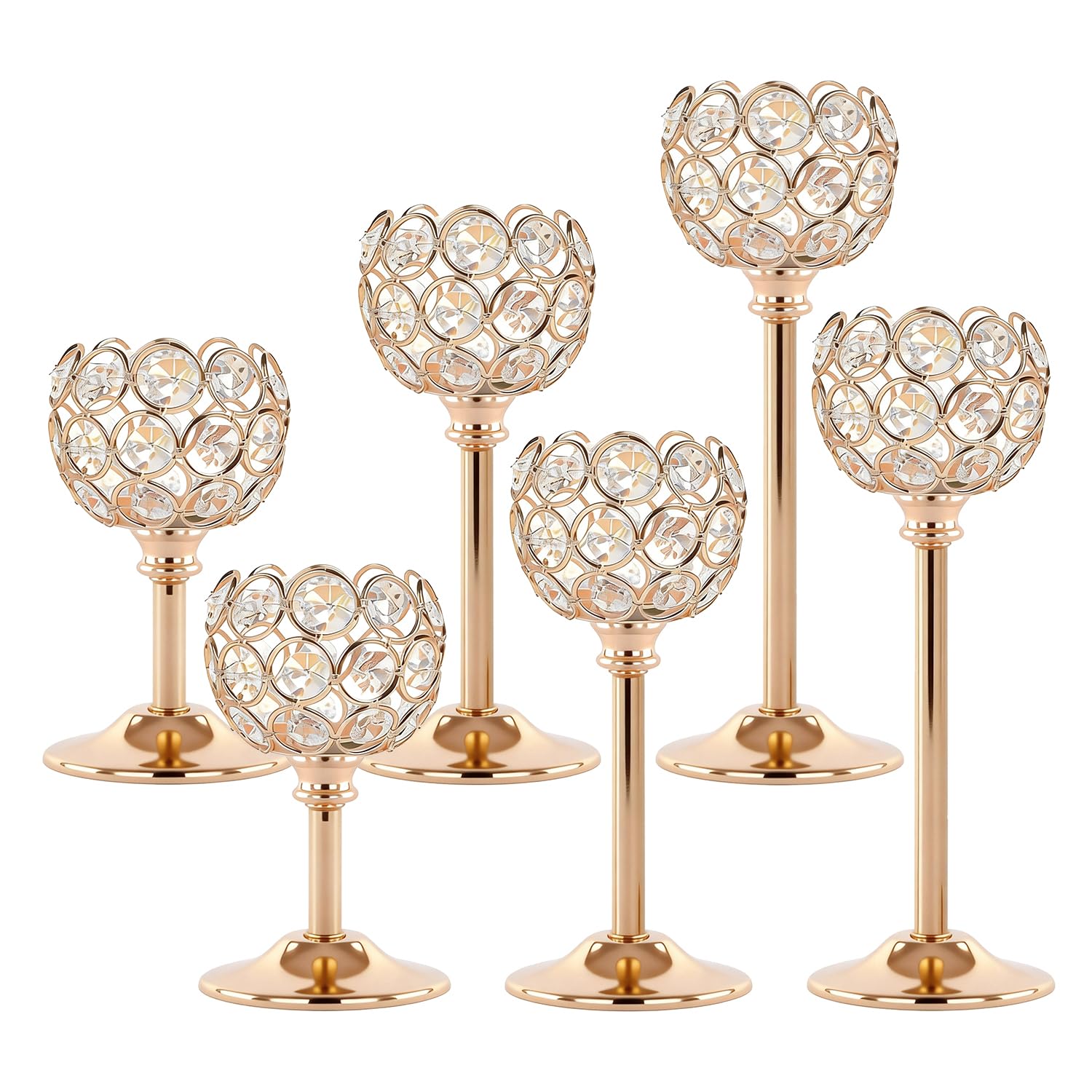 Oakernel Gold Crystal Tealight Holders front view, sparkle on the table