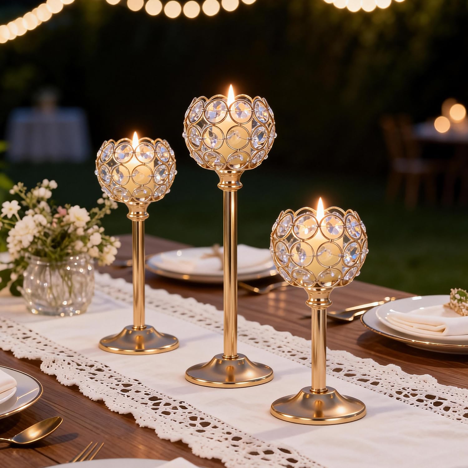 Gold finish enhances tables for weddings, holidays, and special dinners