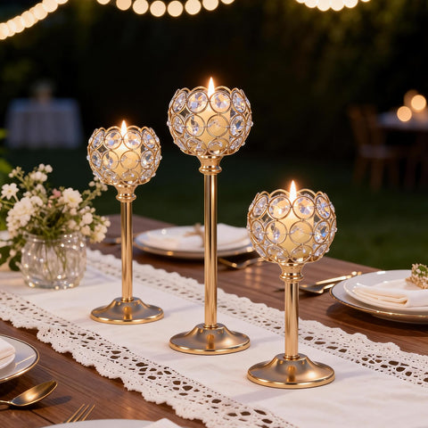 Oakernel Gold Crystal Tealight Holders graduated set with three heights