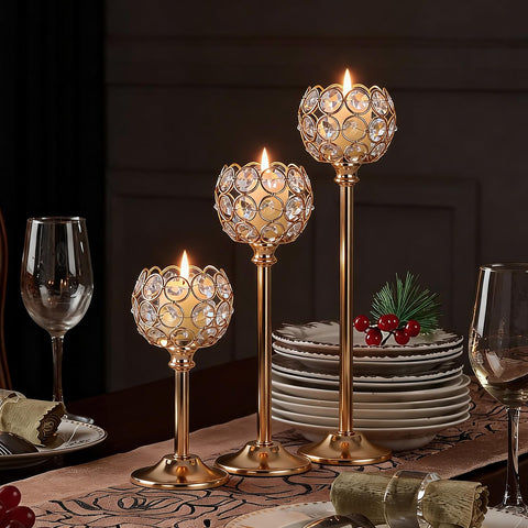 Oakernel Gold Crystal Tealight Holders K9 crystal detail catching light