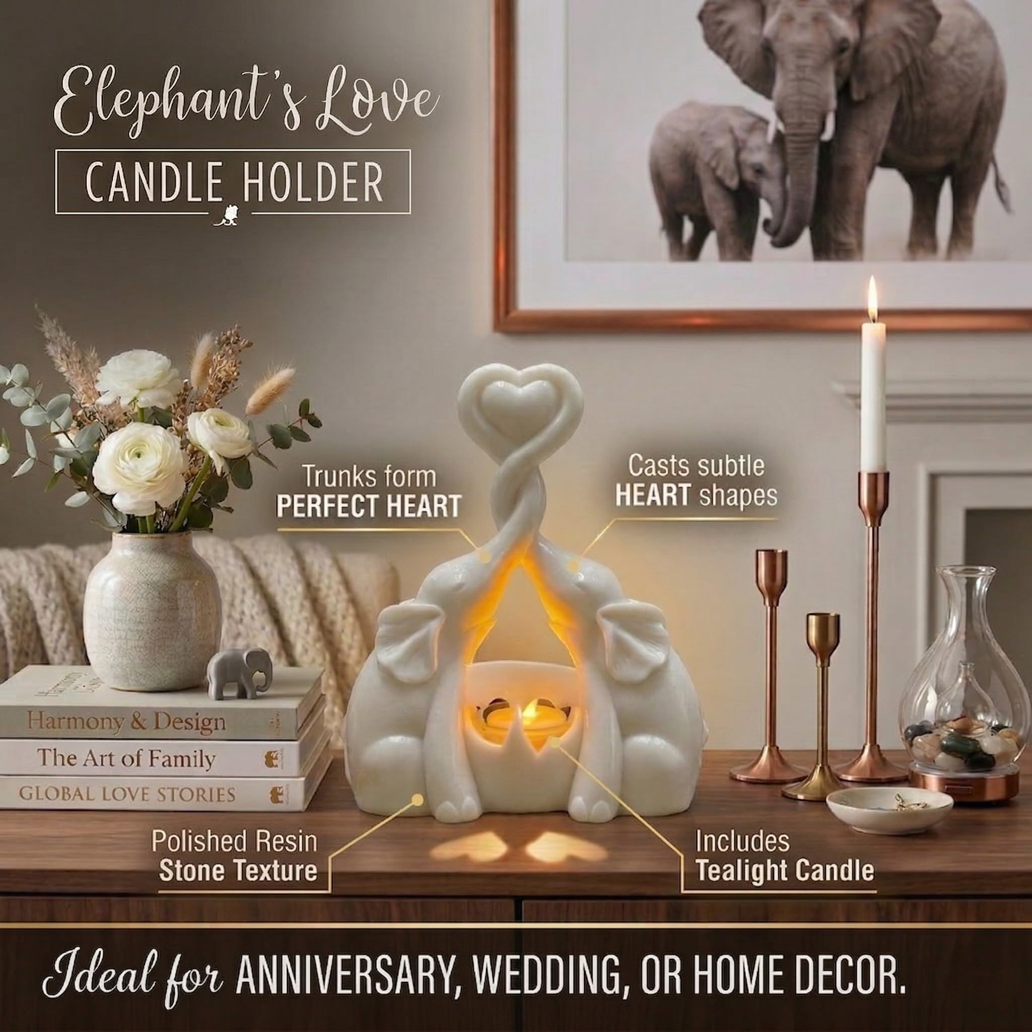 OakiWay elephant couple statue symbolizes love and good fortune in decor.