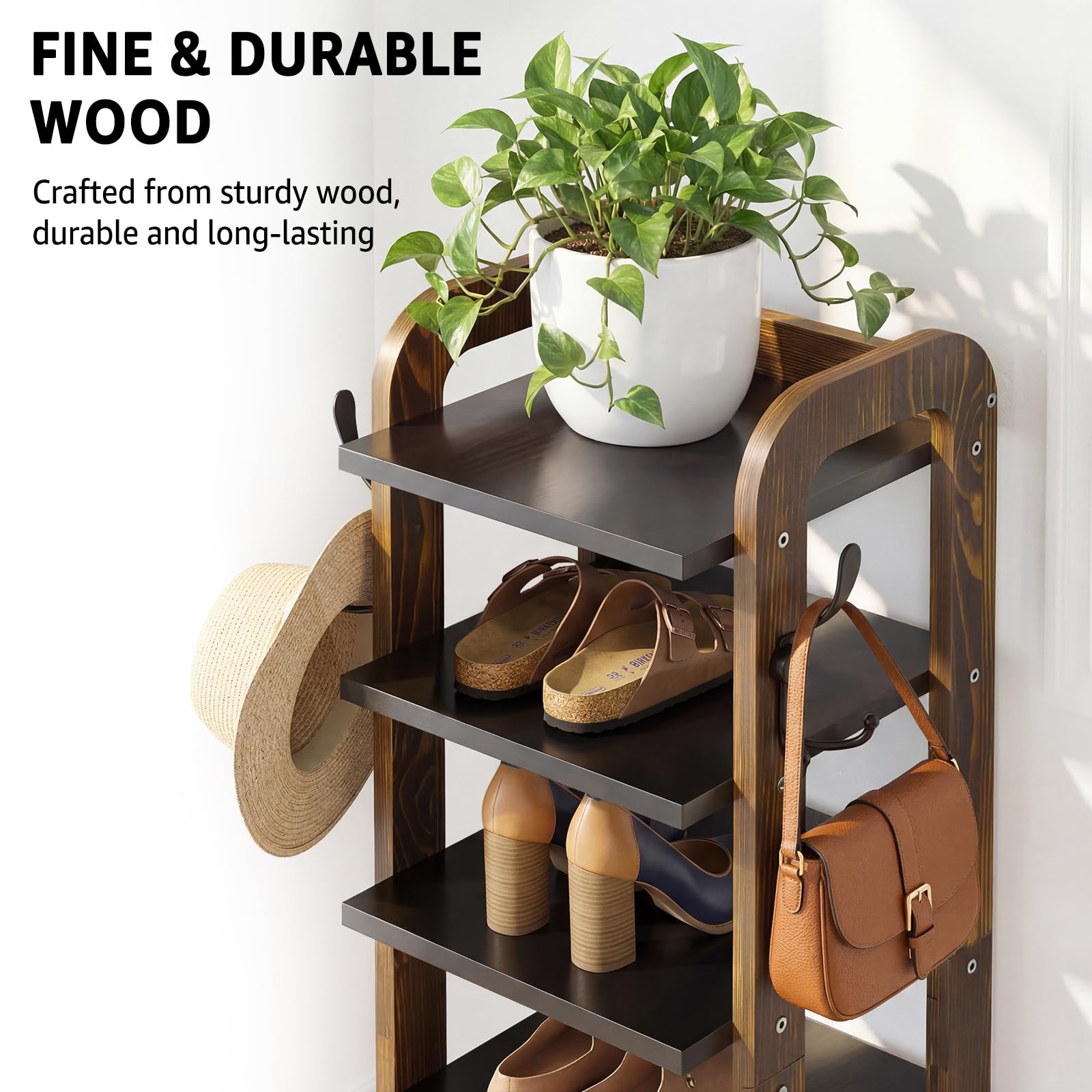 OakJAR 8-tier vertical shoe rack side hooks for accessories