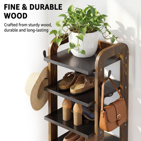 OakJAR 8-tier vertical shoe rack side hooks for accessories