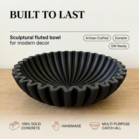 OAKOA concrete black fruit bowl on counter keeps fruit organized and stylish.