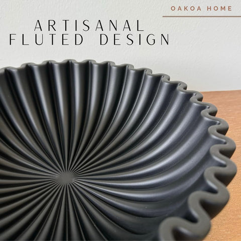OAKOA concrete black minimalist bowl enhances modern kitchen and shelves.