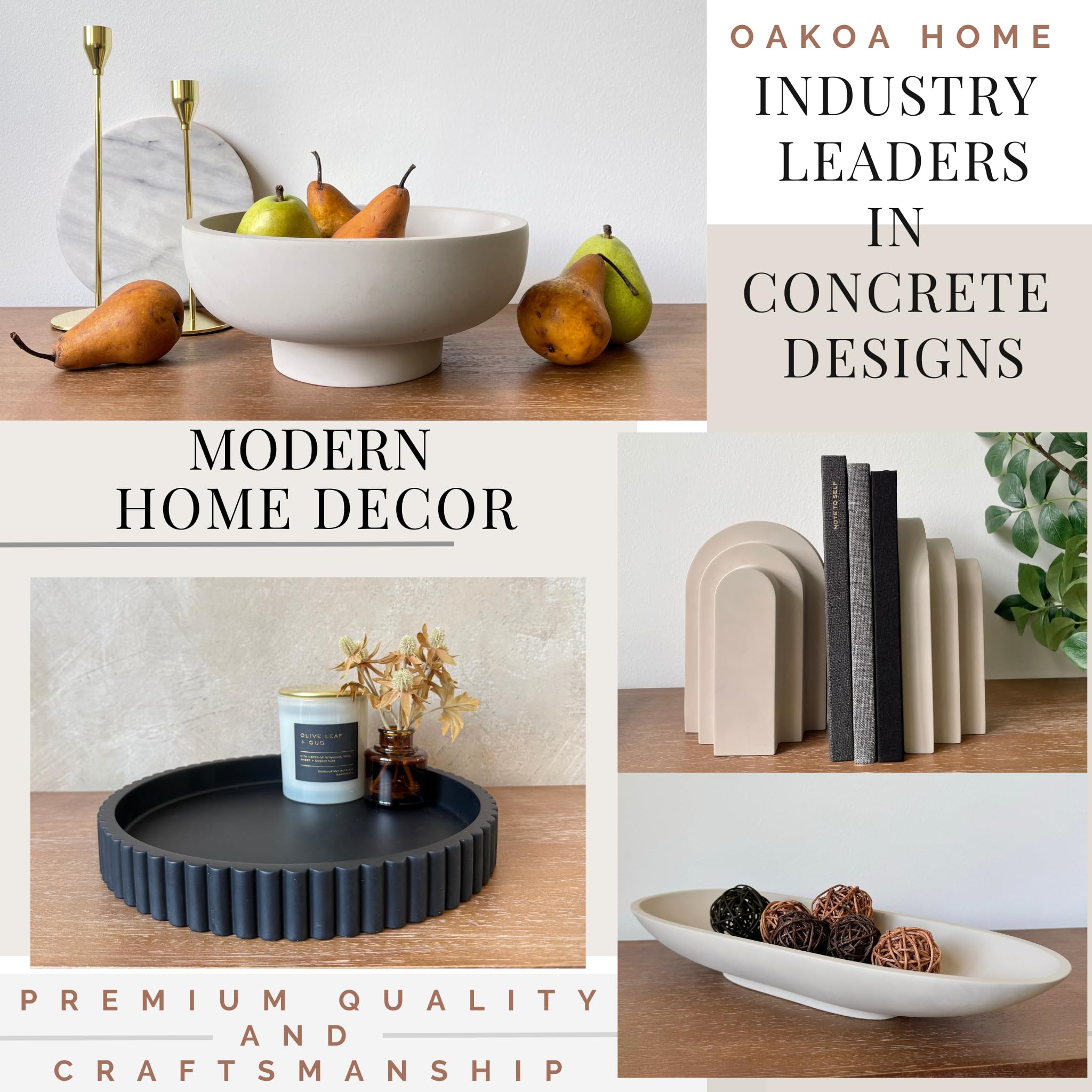 OAKOA fluted concrete tray, durable surface for serving or display.