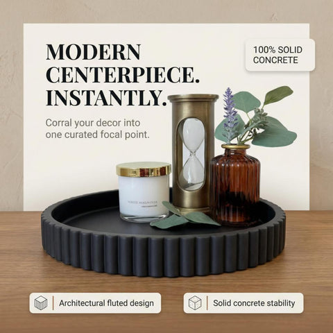 OAKOA round black tray on ottoman, adds weight and stability.