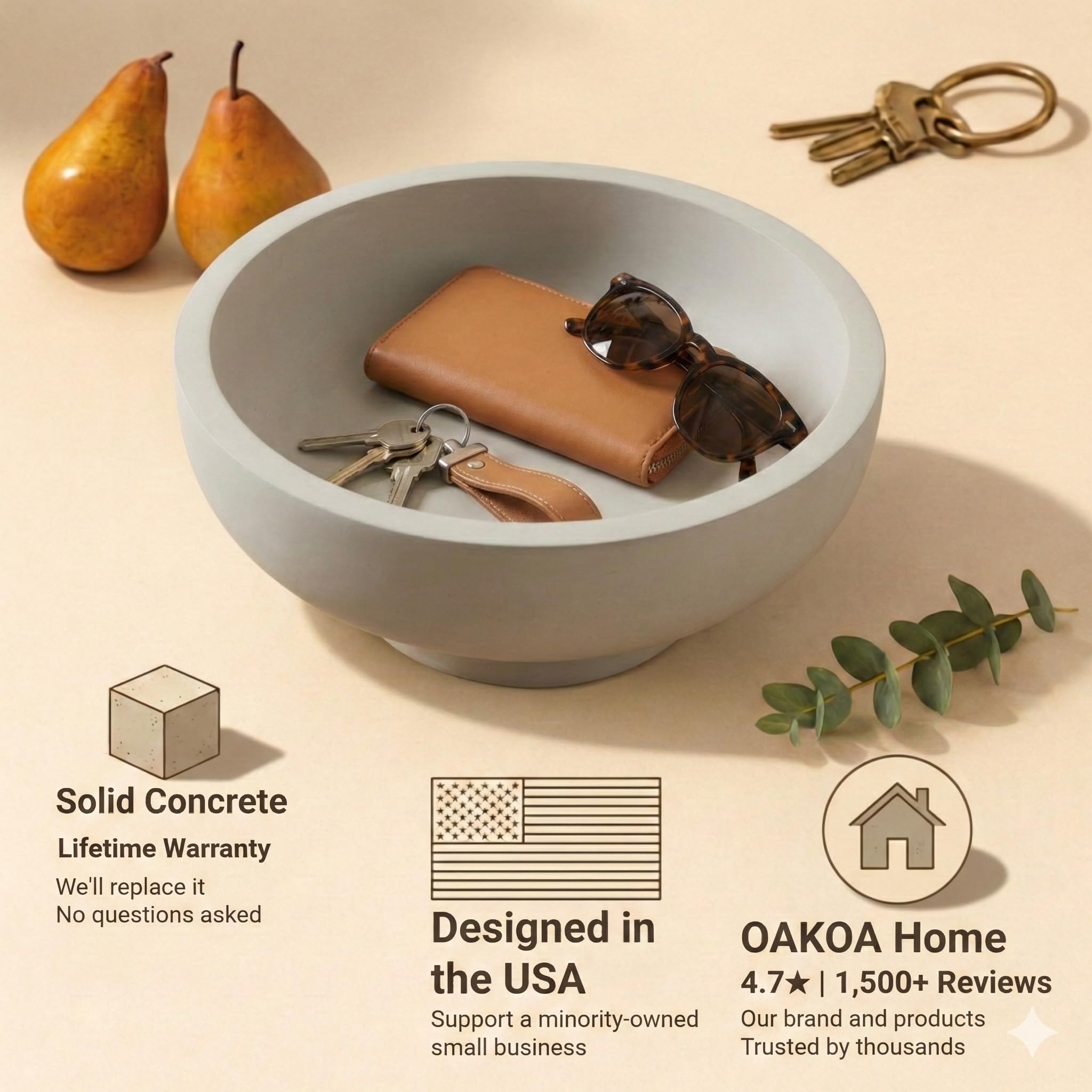 OAKOA concrete bowl on entryway table catching keys and small essentials