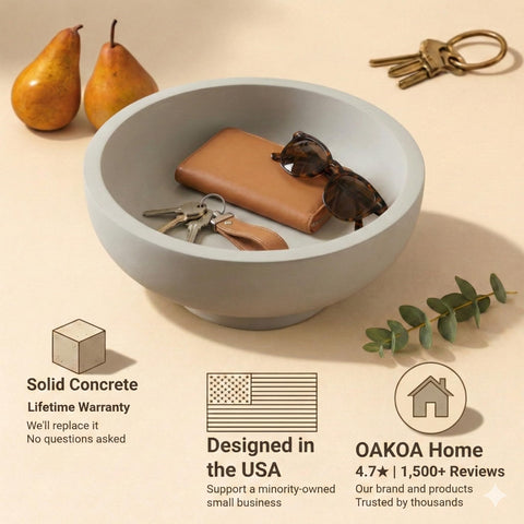 OAKOA concrete bowl on entryway table catching keys and small essentials