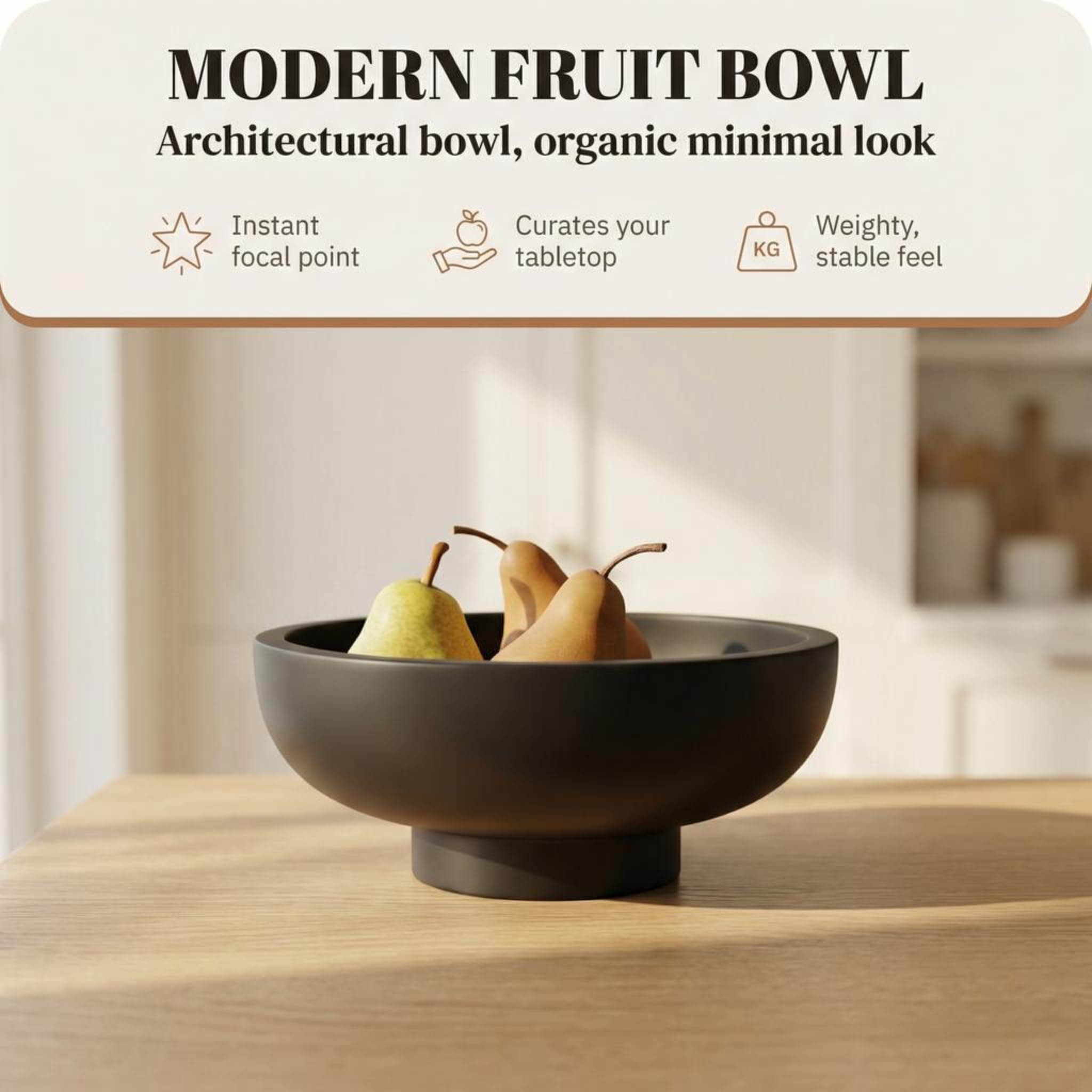 OAKOA concrete bowl on pedestal serves as a stylish centerpiece.