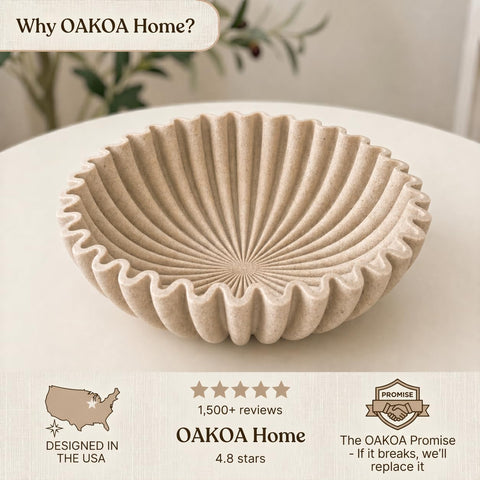 OAKOA large decorative bowl on coffee table as a centerpiece with beige finish.