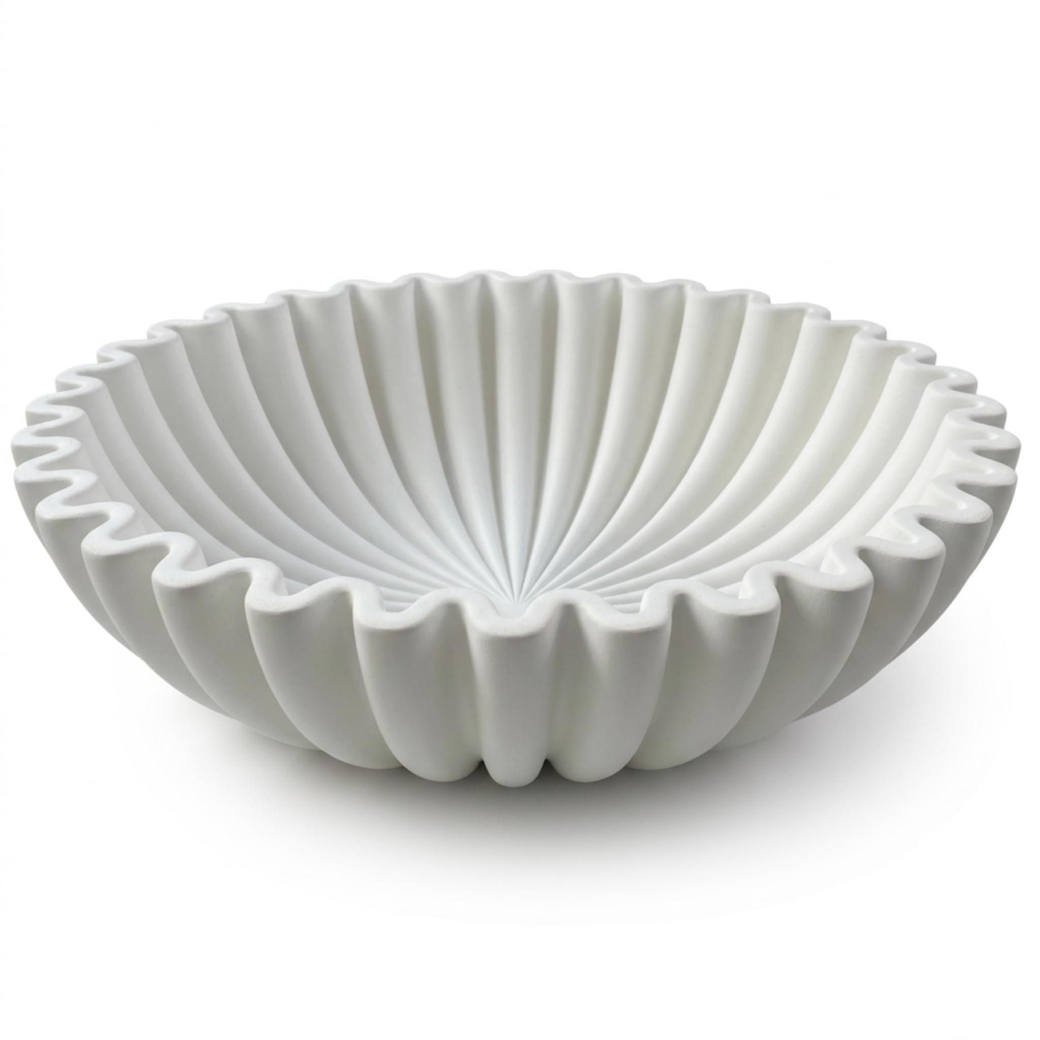 OAKOA large decorative bowl with white fluted surface, a durable centerpiece.