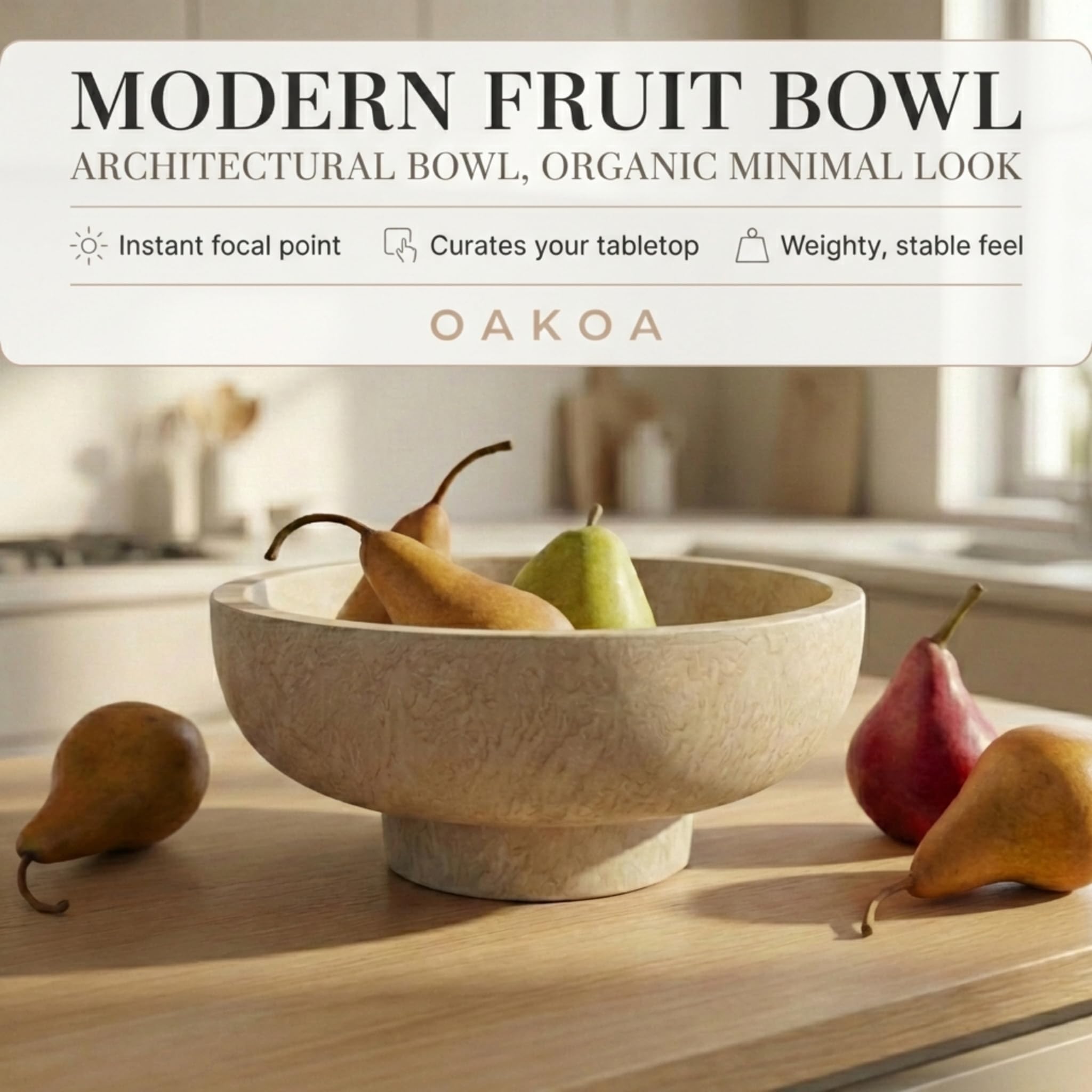 OAKOA pedestal fruit bowl creates an inviting centerpiece on entryway tables.