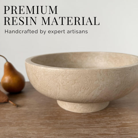 OAKOA beige-hued resin bowl close-up shows craftsmanship and texture.