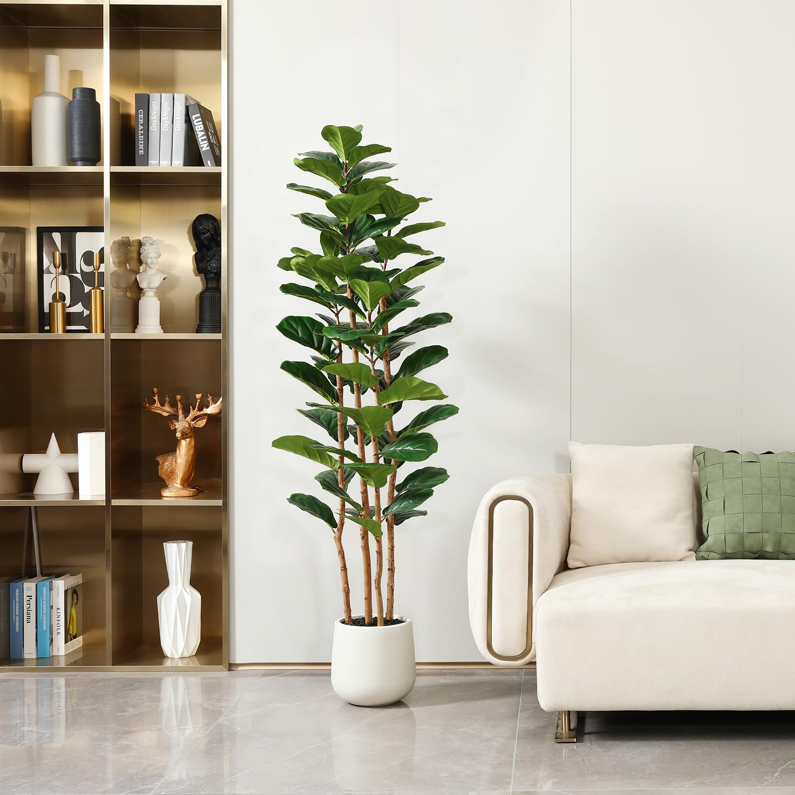 OAKRED white planter with moss enhances fullness of the faux plant