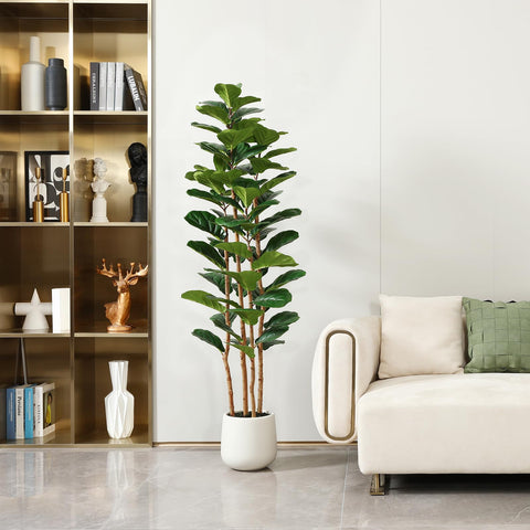 OAKRED white planter with moss enhances fullness of the faux plant