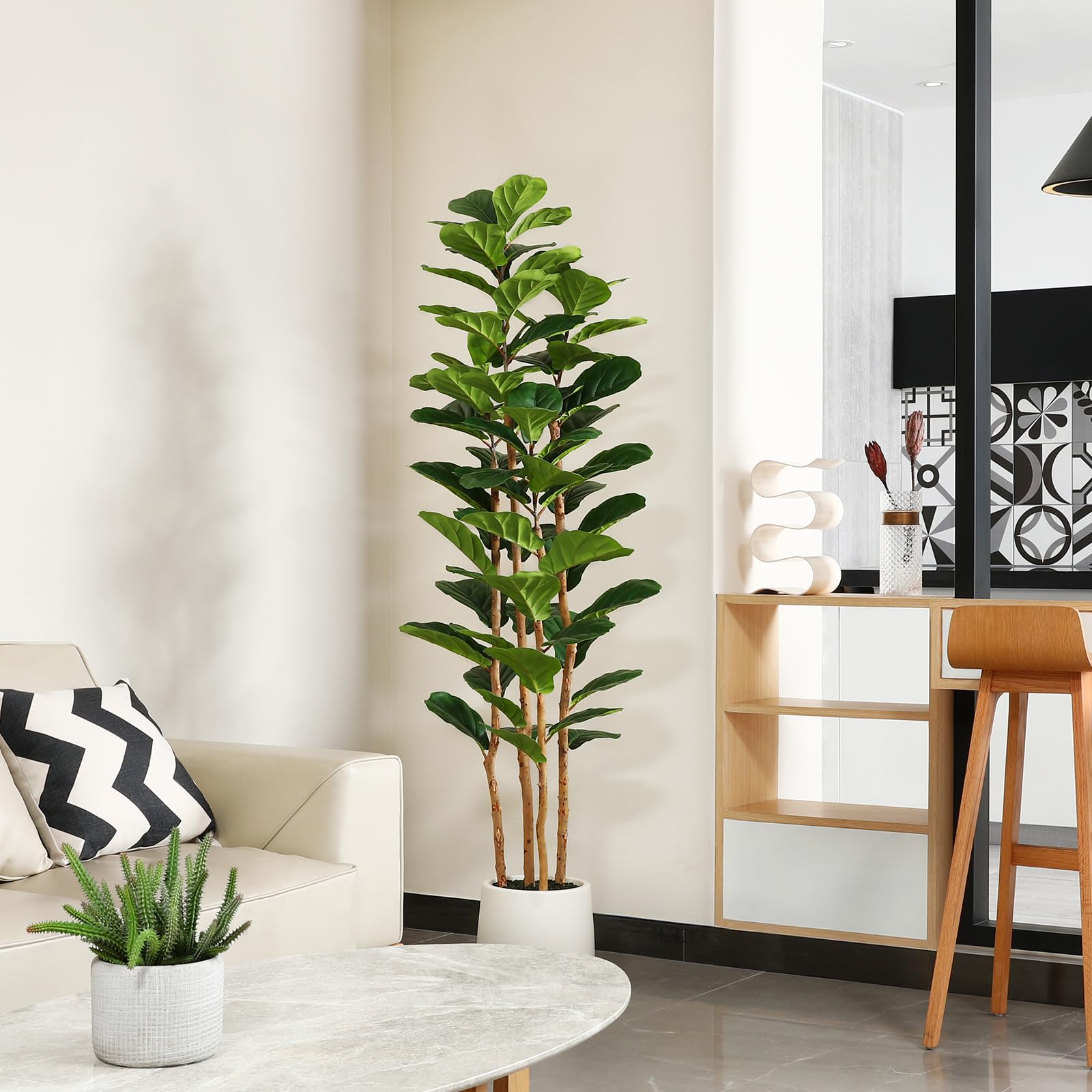 OAKRED fiddle leaf fig leaves close-up shows textured, realistic foliage