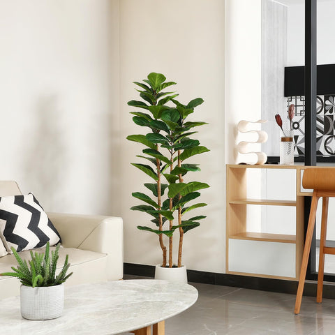 OAKRED white planter with artificial moss adds fullness and modern style.