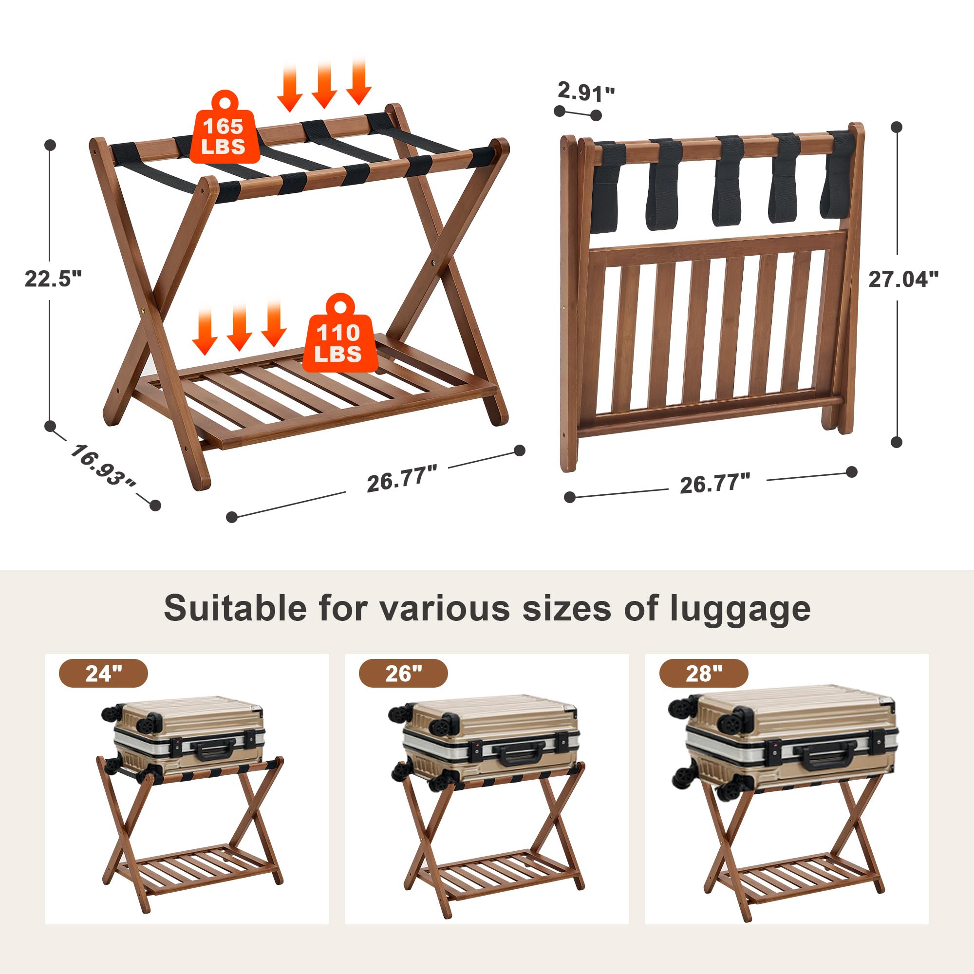 Oakvivo bamboo folding suitcase stand for easy storage.
