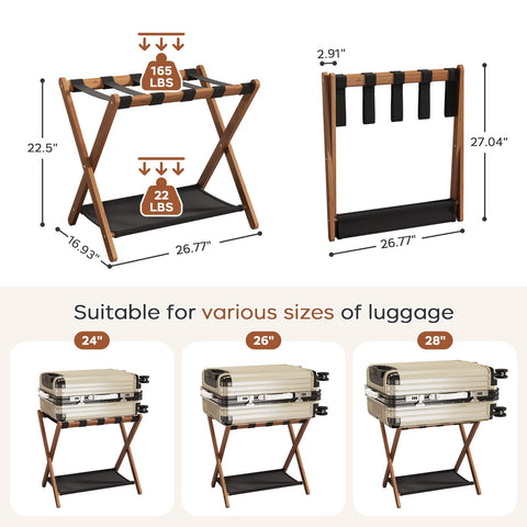 Oakvivo bamboo luggage rack two-layer storage keeps suitcases and shoes neatly apart