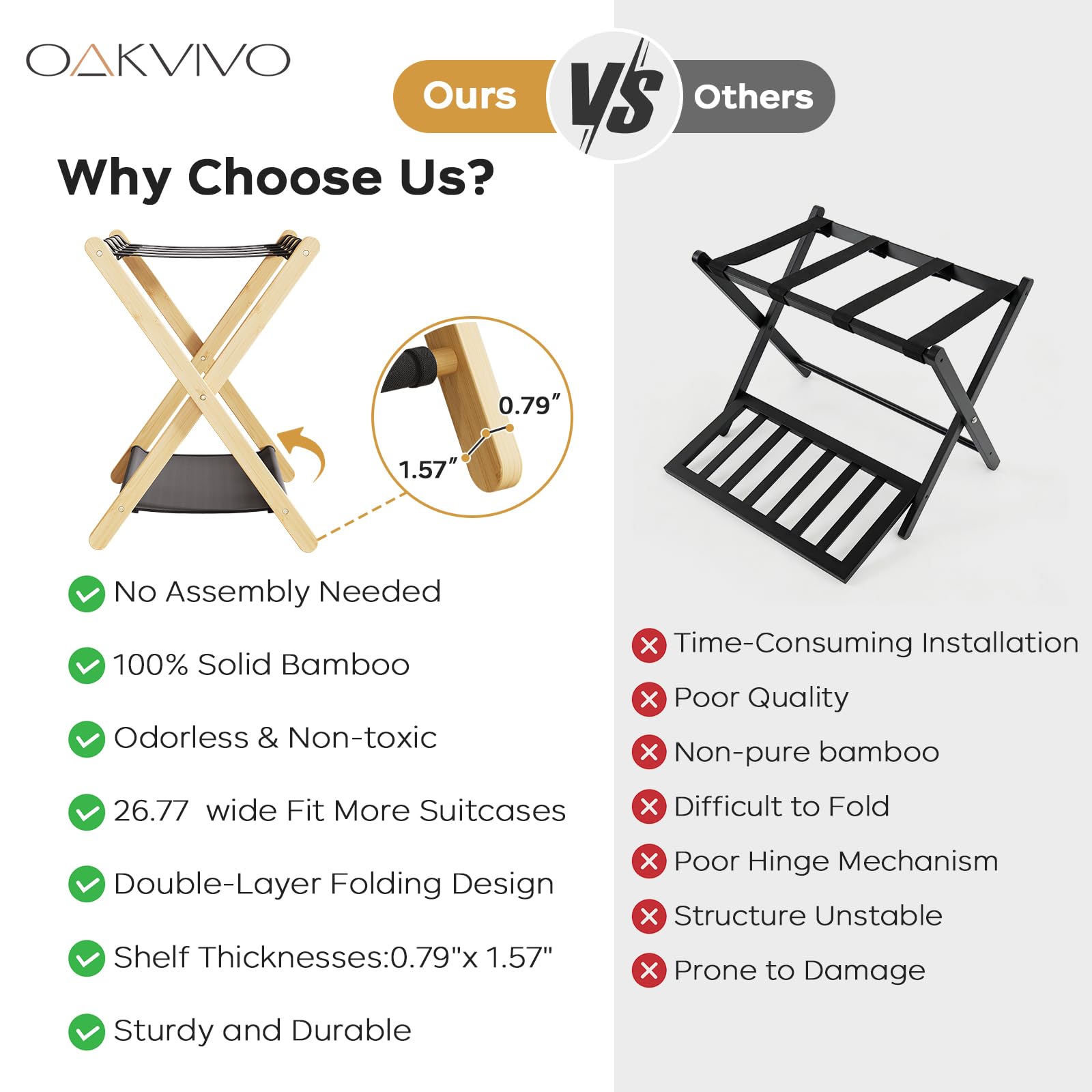 oakvivo bamboo surface with smooth edges for daily use.