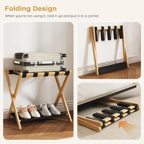 oakvivo luggage rack with five removable nylon straps for securing items.