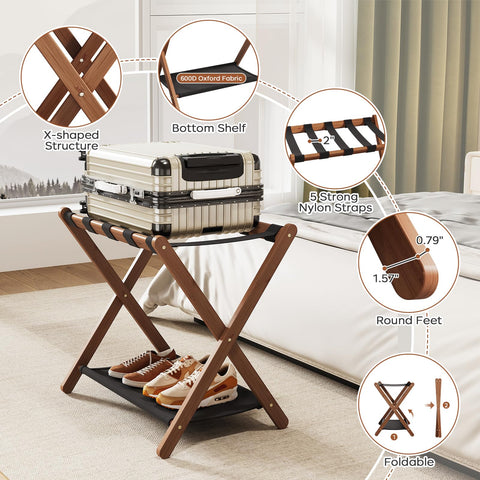 Oakvivo folding luggage rack shown in compact form for easy storage