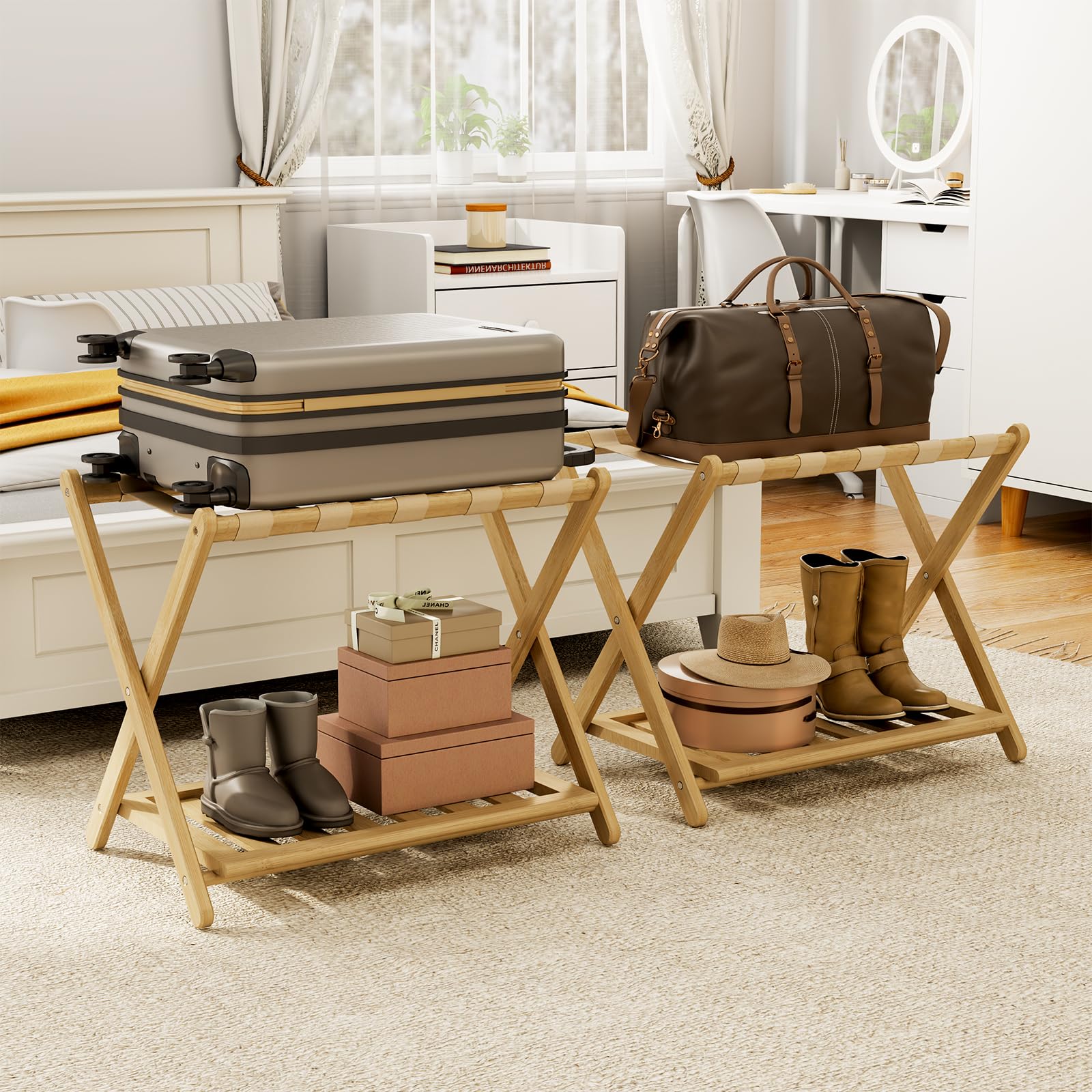 Oakvivo luggage rack, fully assembled for immediate guest room setup