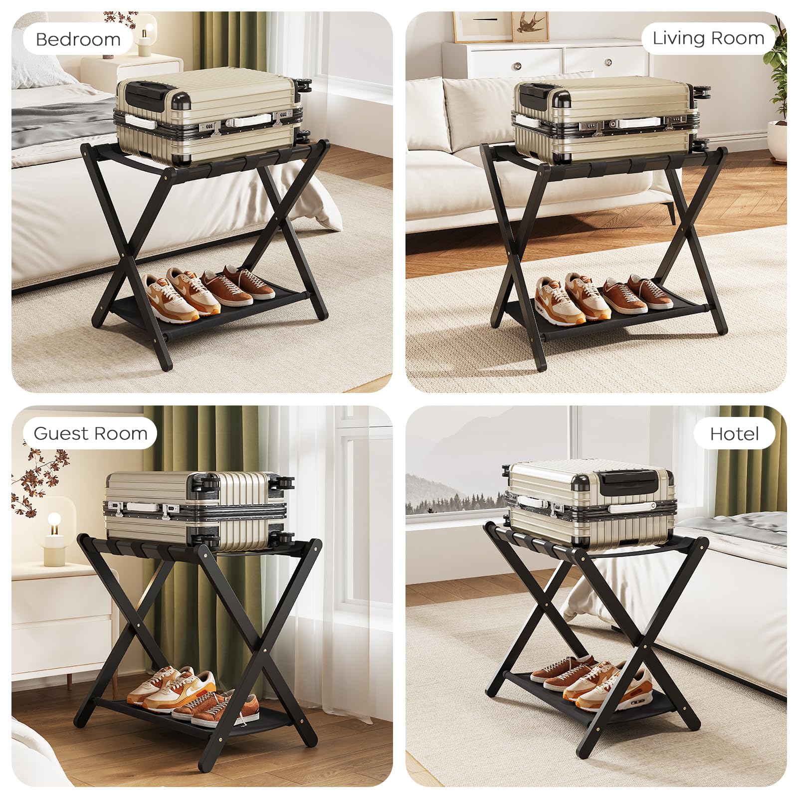 oakvivo luggage rack black finish complements any room decor.