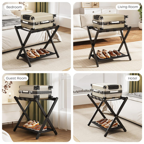 oakvivo luggage rack black finish complements any room decor.